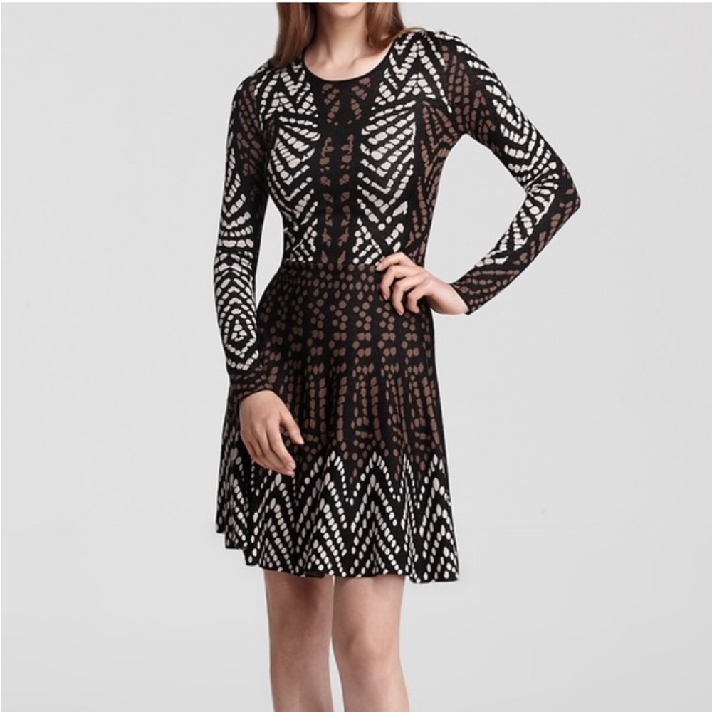 BCBG Pleated Long Sleeve Dress